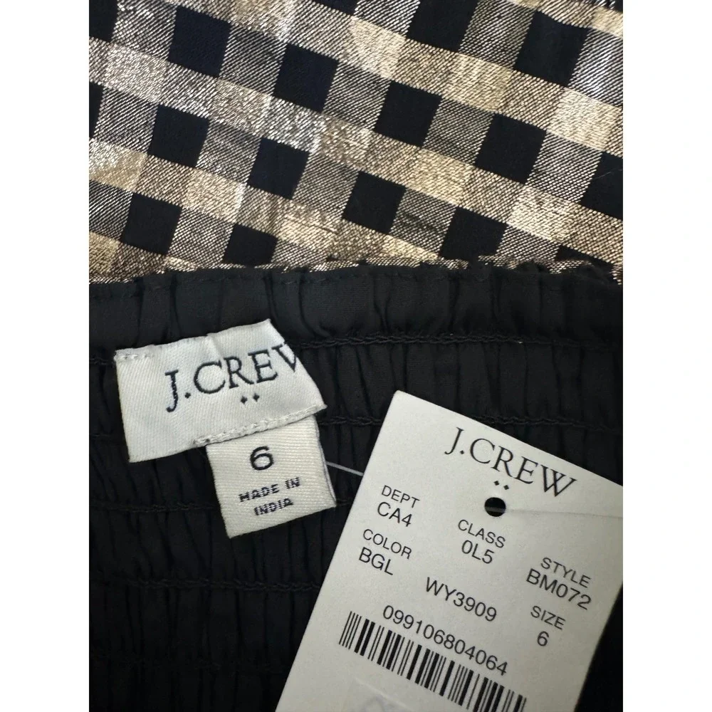 J.Crew Lurex Black & Gold Metallic Gingham Tiered Mini Dress BM072‎ Size 6 NEW